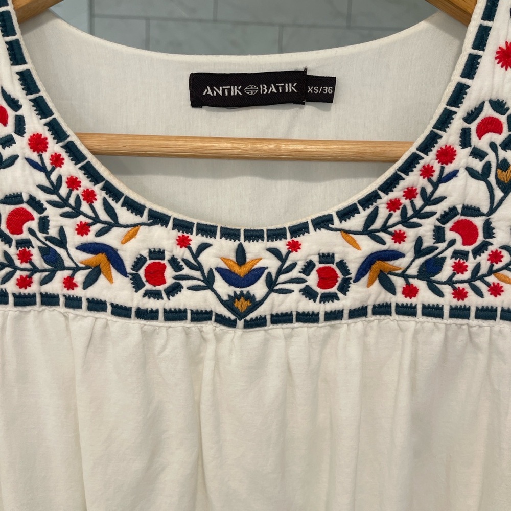 Antik Batik White Top with Colorful Embroidery